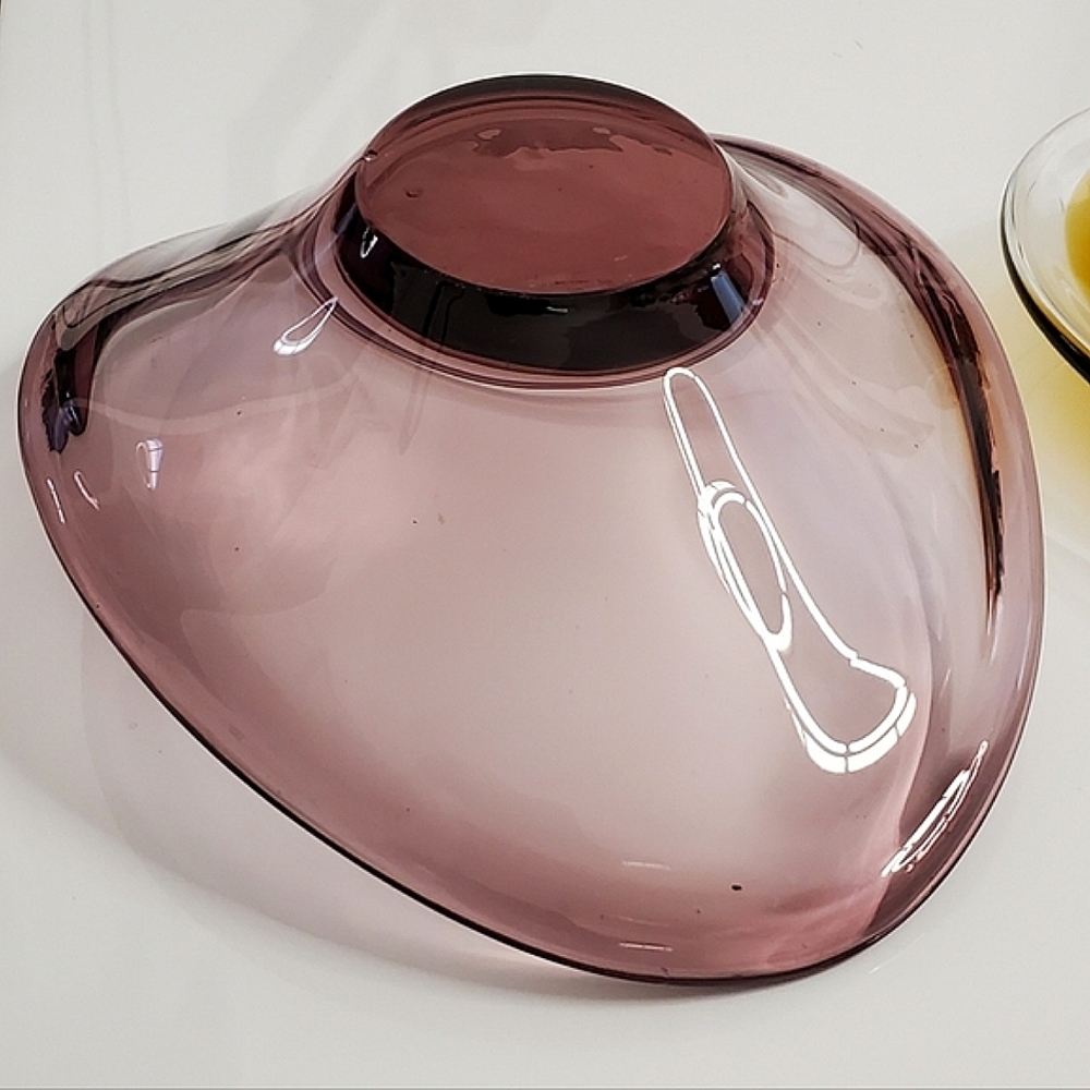 Vntg 10" Amythest & 7 1/2" Amber Art Glass Bowls - Picture 9 of 11